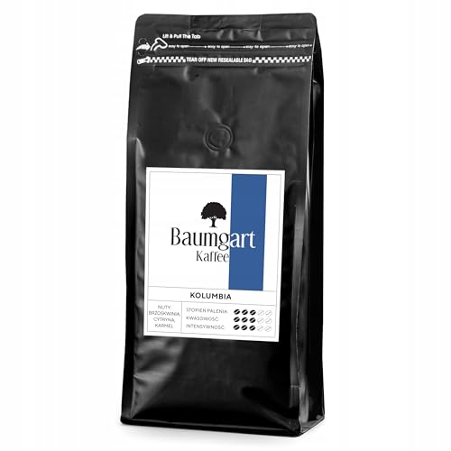 Baumgart Kaffee Kaffeebohnen COLUMBIA – 100% Arabica, Röstkaffee, Frisch Geröstet, Intensität 6/10, Mitllere Röstung, Ausgewogener Geschmack - 1000g ganze Bohnen coffee aus der eigenen Kaffeerösterei von Baumgart