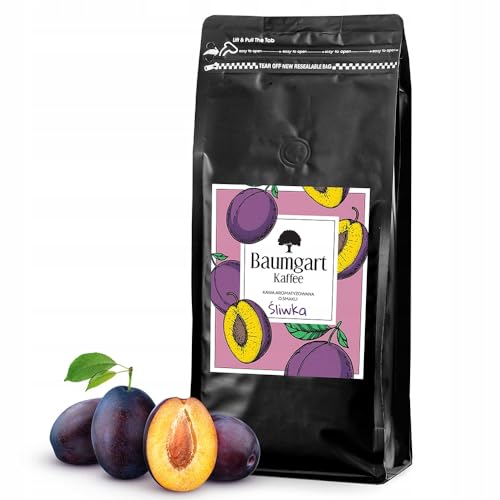 Baumgart Kaffee Kaffeebohnen Pflaumen Aromatisiert 1kg – Röstkaffee 100% Arabica aus Brasilien, Frisch Geröstet, Natürliche Pflaume Aromen - 1000g ganze Bohnen coffee aus der eigenen Kaffeerösterei von Baumgart