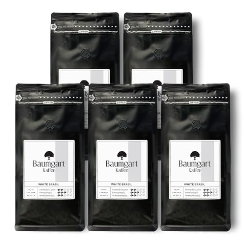 Baumgart Kaffee Kaffeebohnen WHITE BRASIL 5kg – 100% Arabica, Röstkaffee, Frisch Geröstet, Intensität 4/10, Helle Röstung, Feiner Geschmack - 5x 1kg ganze Bohnen coffee aus der eigenen Kaffeerösterei von Baumgart