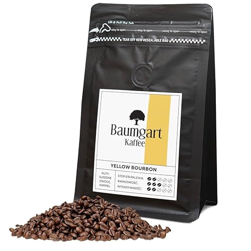 Baumgart Kaffee Kaffeebohnen YELLOW BOURBON – 100% Arabica, Röstkaffee, Frisch Geröstet, Intensität 4/10, Mittlere Röstung, Niedriger Koffeingehalt - 200g ganze Bohnen aus der eigenen Kaffeerösterei von Baumgart