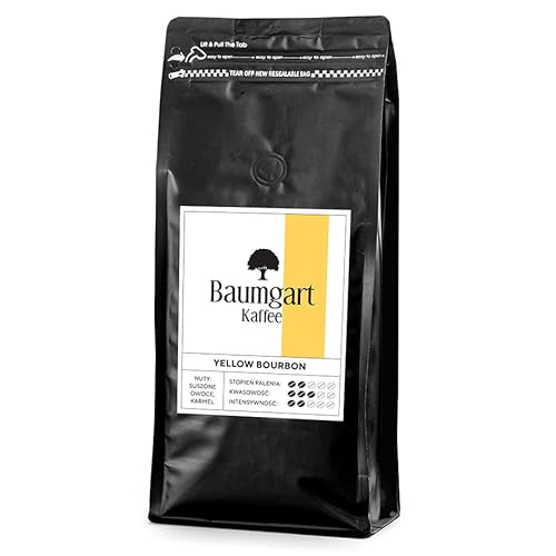 Baumgart Kaffee Kaffeebohnen YELLOW BOURBON 1kg – 100% Arabica, Röstkaffee, Frisch Geröstet, Intensität 4/10, Mittlere Röstung, Niedriger Koffeingehalt - 1000g coffee aus der eigenen Kaffeerösterei von Baumgart