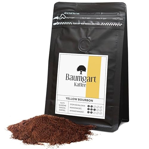 Baumgart Kaffee YELLOW BOURBON Kaffee Gemahlen - 100% Arabica, Röstkaffee, Frisch Geröstet, Intensität 4/10, Mittlere Röstung, Niedriger Koffeingehalt - 200g coffee aus der eigenen Kaffeerösterei von Baumgart