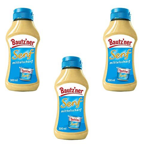 Bautzner Senf mittelscharf 3er Set (3x300ml) 900ml in Squeeze Flasche von Bautz'ner