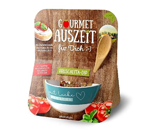 Gourmet Geschenkset I Snack-Schale Set mit Spruch Liebe gemacht I Bruschetta-Dip Gewürzmischung I Snack Geschenke-Idee zu Weihnachten Geburtstag Ostern Grillen von Bavaria Home Style Collection