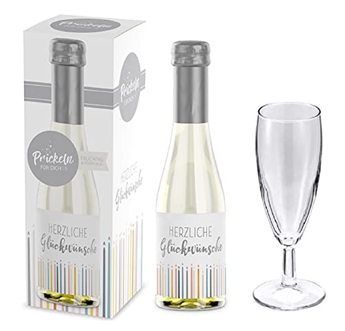 Piccolo Sekt Geschenk 0,2 | Geschenke mit Alkohol & Geschenkverpackung | Sekt mit Geschenk Box und Sektglas | Geschenkideen zum Geburtstag | Spruch Herzliche Glückwünsche von Bavaria Home Style Collection