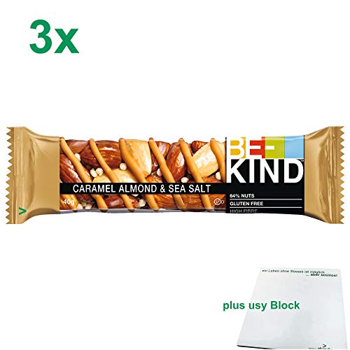 Be Kind Caramel Almond & Sea Salt Müsliriegel Officepack (3x40g) + usy Block von BE-KIND