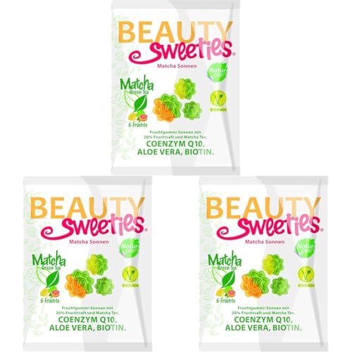 BeautySweeties Matcha-Sonnen – Fruchtig-süße & vegane Fruchtgummi-Sonnen mit 20% Fruchtsaft und Matcha Tee - Praktisch im 125 g Beutel (Packung mit 3) von Beauty Sweeties