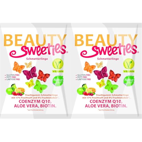 BeautySweeties Schmetterlinge – Fruchtig-süße & vegane Fruchtgummi-Schmetterlinge mit 17 % Fruchtsaft und 4 % Fruchtstückchen – Praktisch im 125 g Beutel (Packung mit 2) von Beauty Sweeties