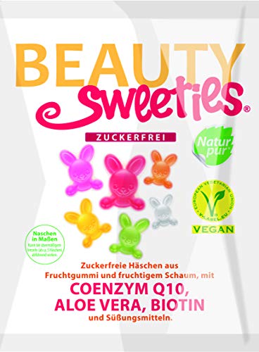 BeautySweeties Zuckerfreie Häschen 125 g - Fruchtig-süße, zuckerfreie & vegane Fruchtgummi-Häschen mit leckerem Fruchtschaum - Praktisch im 125 g Beutel von Beauty Sweeties