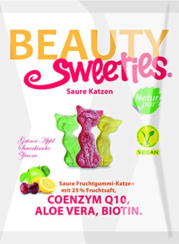BeautySweeties Saure Katzen – Fruchtig-saure & vegane Fruchtgummi-Katzen mit 25% Fruchtsaft - Praktisch im 125 g Beutel von Beauty Sweeties