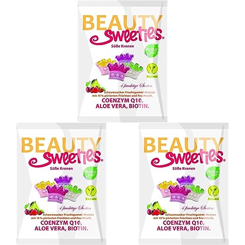 BeautySweeties Süße Kronen – Fruchtig-süße & vegane Fruchtgummi-Kronen mit 15% Fruchtmus und Fruchtsaft – Praktisch im 125 g Beutel (Packung mit 3) von Beauty Sweeties