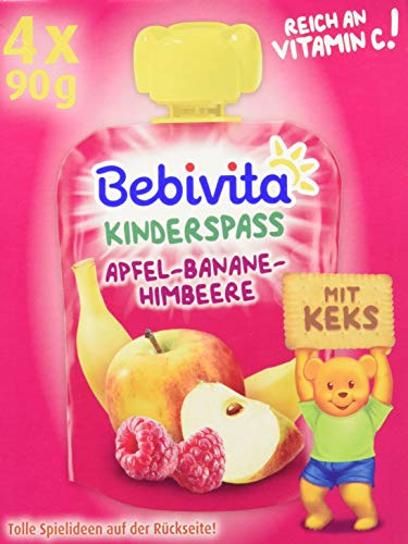 Bebivita Kinder-Spaß Frucht & Keks Apfel-Banane-Himbeere mit Keks (4 x 90 g) von Bebivita