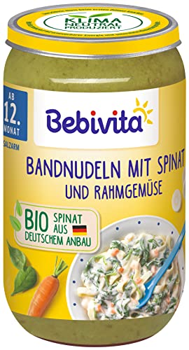 Bebivita Menüs ab 12. Monat Bandnudeln mit Spinat und Rahmgemüse, 6er Pack (6 x 250g) von Bebivita