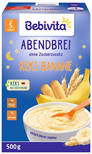 Bebivita Milchbreie ohne Zuckerzusatz Abendbrei Keks-Banane (4x500g) von Bebivita