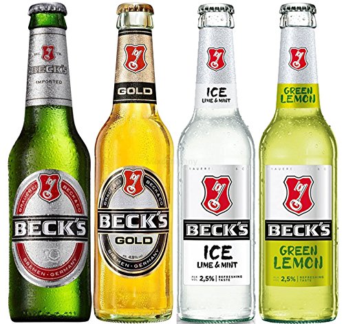 Becks Bier 4er Mix Set - Becks ICE Lime & Mint 330ml (2,5% Vol) + Becks Green Lemon 330ml (2,5% Vol) + Becks Pils 330ml (4,9% Vol) + Becks Gold Pils 330ml (4,9% Vol) - inkl. Pfand -[Enthält Sulfite] - Inkl. Pfand MEHRWEG von Becks-Becks