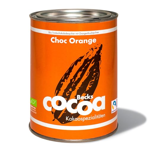 Becks cocoa™ Choc Orange Trinkschokolade – Premiumkakao mit kandierter Orangenschale & Ingwer – Fairtrade Veganes Bio Kakaopulver – Ideal für Heiße Schokolade, 250 g von Becks Cocoa