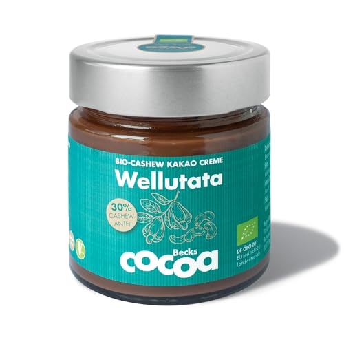 Becks cocoa Bio Cashew Kakao Creme Wellutata – Nuss Nougat Creme Aufstrich mit Bio Cashewkernen – Veganes Cashewmus ohne Palmöl – Perfekt als Brotaufstrich, 200g von Becks Cocoa