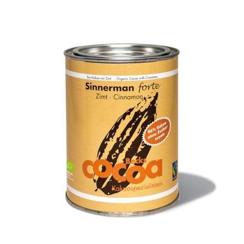 Becks cocoa Sinnerman Forte – Zimtiger Bio Kakao mit 96% Kakaoanteil, ohne Zucker – Premium Trinkschokolade – Perfekt für Heiße Schokolade oder Vegane Desserts, 250g von Becks Cocoa