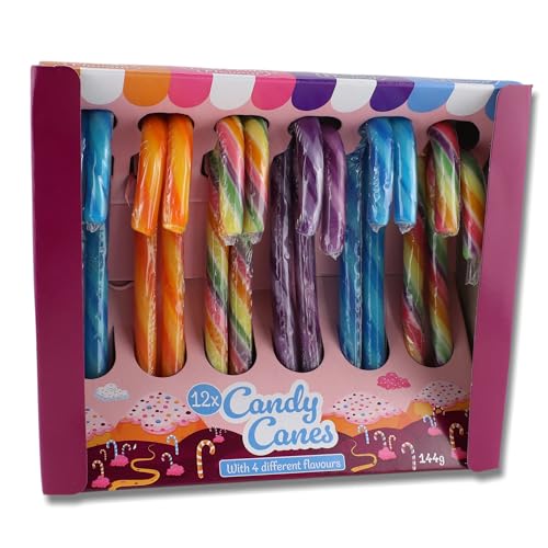 12 Zuckerstangen - Candy Canes - bunte Farben - Blaubeere, Orange, Tutti Frutti & Traube - 12 Stück, je 12 g von Becky's