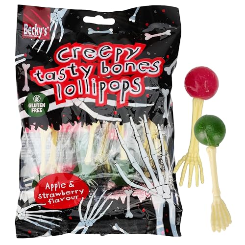 Becky's Bones Lollipops, Halloween Knochen Lutscher mit Apfel- und Erdbeer-Geschmack, 80g von Becky's