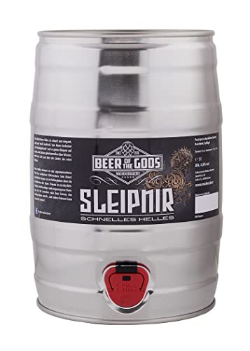 WACKEN BRAUEREI Craft Beer Fass mit Zapfhahn 5l Sleipnir Helles | Viking Craftbeer Gift for Men | Wikinger Kraft Bier Geschenk für Männer | Party Festival Heavy Metal (Sleipnir) von Beer of the Gods - Since 2016 - Wacken Brauerei