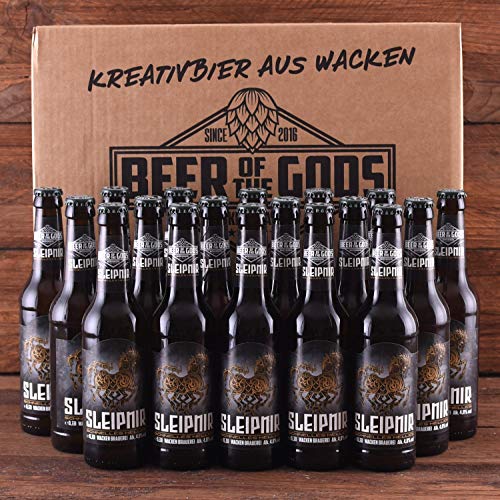 WACKEN BRAUEREI Helles Craft Beer Box 20 x 0,33 l Flasche | SLEIPNIR | Viking Craftbeer Set Gift for Men | Wikinger Kraft Bier Geschenk für Männer | Party Festival Heavy Metal von Beer of the Gods - Since 2016 - Wacken Brauerei