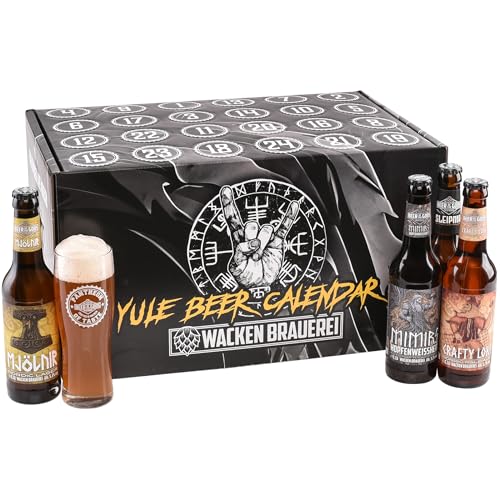 WACKEN BRAUEREI - Wikinger Craft Beer Adventskalender 2024 | 23 x 0,33l Flaschen Bier inkl. Bierglas | Geschenk Box Weihnachten | Weihnachtskalender Männer Biertrinker inkl. Zappenduster Bier von Beer of the Gods - Since 2016 - Wacken Brauerei