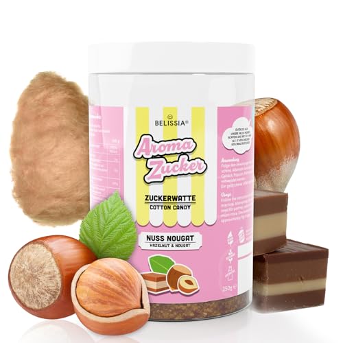 Belissia Aromazucker | 250g Zuckerwatte Zucker mit Nuss Nougat Geschmack | Intensiver Aromazucker für jede Zuckerwattemaschine | Geeignet für Dessert, Popcorn, Kratzeis, Slush, Cocktails uvm. von Belissia