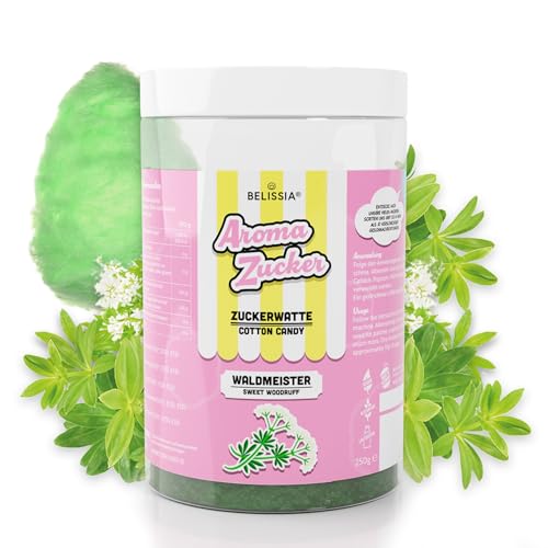 Belissia Aromazucker | 250g Zuckerwatte Zucker mit Waldmeister Geschmack | Intensiver Aromazucker für jede Zuckerwattemaschine | Geeignet für Dessert, Popcorn, Kratzeis, Slush, Cocktails uvm. von Belissia