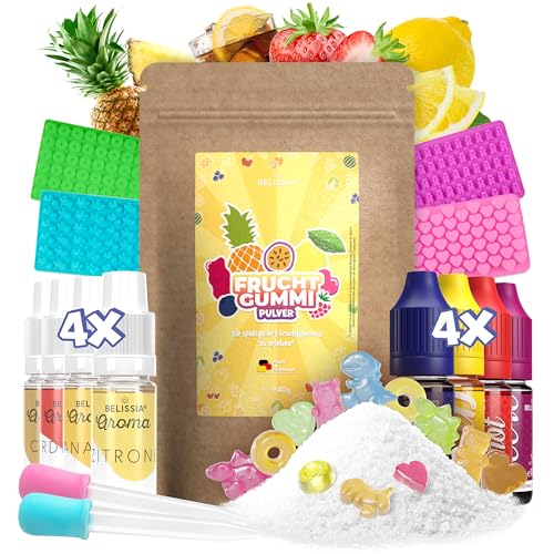 Belissia Gummibärchen zum selber machen. Spaßiges DIY Set zur Herstellung von ca. 1KG bunten, aromatisierten Fruchtgummis. Inklusive Aromen, Farben und Formen von Belissia