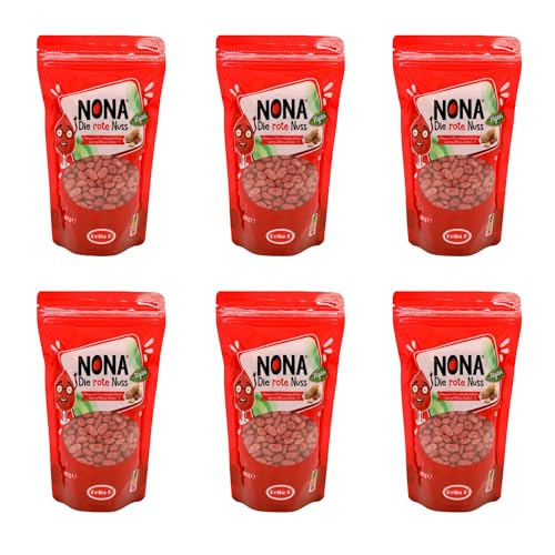 NONA Die rote Nuss - 6x400g (2400g) geröstete dragierte Erdnüsse mit rotem Zuckerüberzug - Partysnack - Süße Nüsse - Die roten Erdnüsse - Einzigartiger Geschmack - Deutsche Produktion von Bella-B 1a Süsswaren wie zu Oma's Zeiten