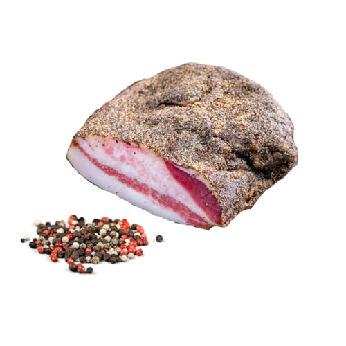 Guanciale | Fettbacke | Stücke portioniert ca. 600g | ein 100% italienisches Produkt | ideal für ihre Amatriciana- und Carbonara-Rezepte |höchster Qualität | luftgetrocknet | mit Pfeffer gewürzt von Bellmond Eq