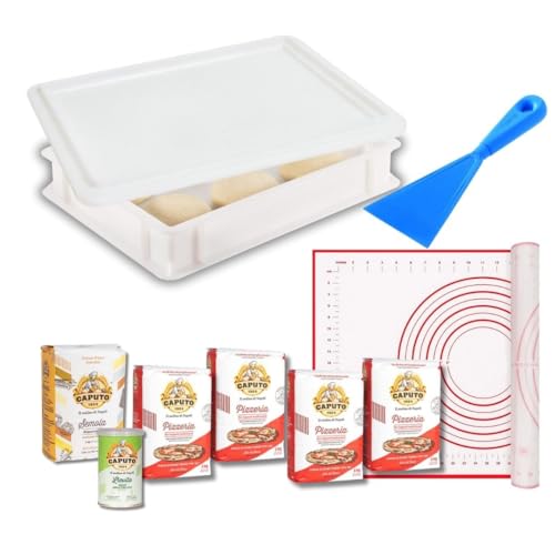 Pizzaback-Set | Premium Pizzamehl 000 | Semola | Trockenhefe | Pizzaballenbox mit Deckel | Silikonmatte | Pizzaspachtel für authentischen italienischen Pizzateig Ideal für Hobbybäcker & Pizzaliebhaber von Bellmond Eq