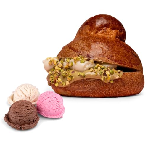 Sizilianische Brioche | 10 Stück je 70g | traditionell gefüllt mit Eis (Granita), Schoko, Pistazie und Fruchtaufstriche | hergestellt auf Sizilien von Bellmond Eq