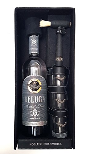 Beluga Gold Line Geschenkset in Leder - Beluga Gold Line Vodka 0,7l 700ml (40% Vol) + 3x Shot-Gläser von Beluga