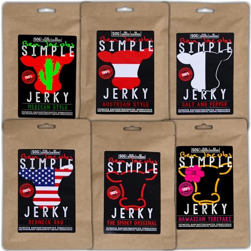 Beef Jerky Probierbox, 12 x 50g, handgemacht, österreichisches Weiderind, Premium Trockenfleisch ohne chemische Zusätze (2 x Mixed Flavors) von Ben Jacobs