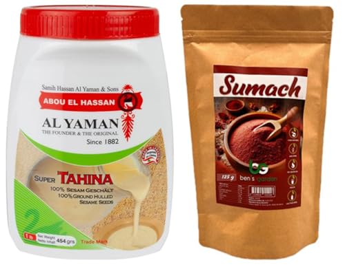 Al Yaman Sesampaste Tahina 454g & Ben's Garden Sumach Gewürz 125g Set: Orientalische Gewürze für Hummus & mehr | Vegan & Gesund von Ben's Garden