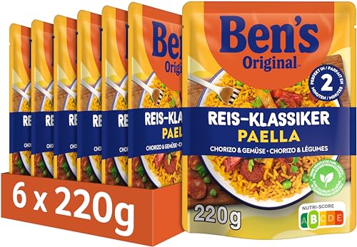 BEN’S ORIGINAL Express Paella Fertiggerichte Chorizo & Gemüse, schnell und einfach fertig in nur 2 Minuten, 6 Packungen (6 x 220g) von Ben's Original