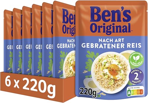 BEN'S ORIGINAL Express nach Art gebratener Reis 6x220g I Dampfgegarter, parboiled Langkorn-Reis mit Ei, Sesamöl und orientalischen Gewürzen I 2 Portionen pro Packung von Ben's Original