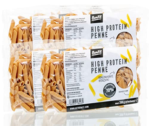 BENFIT High Protein Low Carb Nudeln - 4 x 200g Penne - Proteinreiche Eiweiß Pasta, langanhaltend sättigend & kohlenhydratreduziert, 60 g Protein auf 100 g, bis zu 24 Monate haltbar von BenFit Nutrition