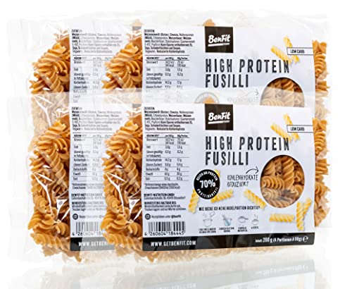 BENFIT High Protein Low Carb Pasta - 4 x 200g Fusilli - Proteinreiche, lang anhaltende, sättigende und kohlenhydratarme Pasta, 60 g Protein pro 100 g von BenFit Nutrition