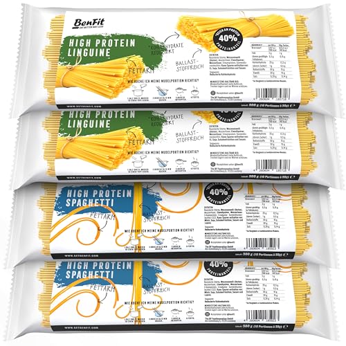 BENFIT High Protein Low Carb Spaghetti Linguine Mix Paket - 4 x 500g Spaghetti und Linguine - Proteinreiche Eiweiß Pasta, langanhaltend sättigend & kohlenhydratreduziert, bis zu 15 Monate haltbar von BenFit Nutrition