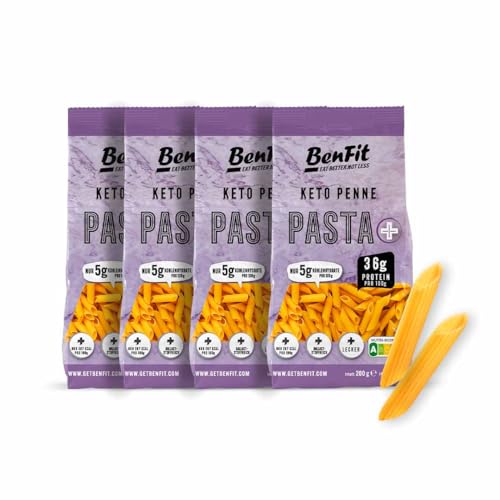 BENFIT Keto High Protein Nudeln - 4 x 200g Penne - Low Carb Proteinreiche Eiweiß Pasta, langanhaltend sättigend & kalorienreduziert, 36 g Protein pro 100 g, bis zu 24 Monate haltbar von BenFit Nutrition