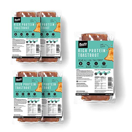 BenFit High Protein-Toastbrot – 5 x 400 g – glutenfreies Eiweiß-Toastbrot – ideal für eine eiweißreiche, fettarme, kalorienreduzierte und zugleich glutenfreie Ernährung von BenFit Nutrition