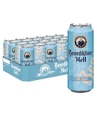 BENEDIKTINER® Hell | Dosen-Bier (24x 0,5l) | Goldgelbe Farbe und angenehme Malzsüße | Gebraut nach dem deutschen Reinheitsgebot von Benediktiner Hell