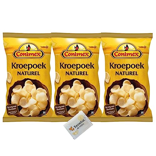 Conimex Kroepoek Indonesische Garnelen Chips Sparpackung 3x 73g + Benefux. Erfrischungstuch 219 g von Benefux.