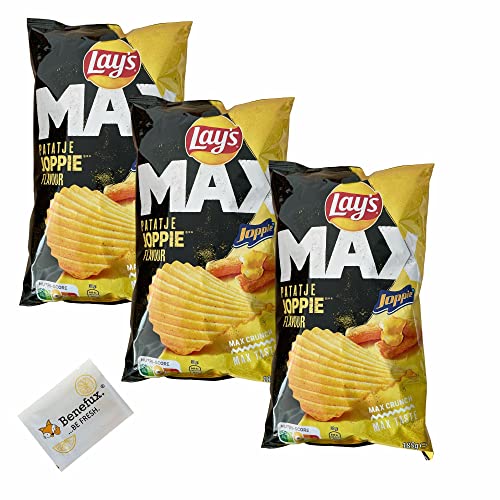 Lay's Max Patatje Joppie Flavour Kartoffelchips 3x 185g + Benefux. Erfrischungstuch von Benefux.