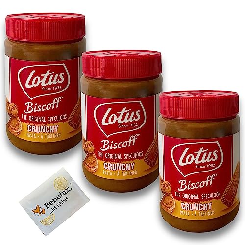 Lotus Biscoff Speculoos pasta crunchy Holland Spekulatius-creme mit Keksstücken Sparpaket 3x 400g + Benefux. Erfrischungstuch von Benefux.