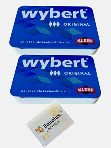 wybert Original Hustenpastillen Klene Holland starker Minzgeschmack bei Halsschmerzen + Husten, Menthol + Eykalyptusöl 2x 25g + Benefux. Erfrischungstuch von Benefux.