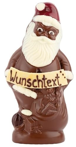 Schoko Weihanchtsmann personalisiert mit Wunschtext - 21cm - persönliches Geschenk zu Nikolaus und Weihnachten - deutsche Handarbeit aus feinster Vollmilch-Kuvertüre - 210g von Bengelmann